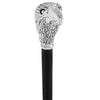 Royal Canes Silver 925r Hawk Head Walking Cane with Stained Beechwood Shaft and Collar