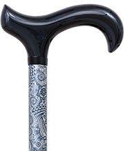 Royal Canes Black Painted Beechwood Handle w/ Black and Silver Swirl Designer Adjustable Cane