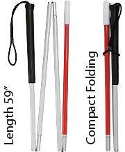 Royal Canes Sight Sensing Rubber Handle Stick With 4-Section Folding White and Red Reflective Shaft
