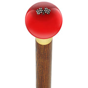 Royal Canes Checkered Racing Flags Red Round Knob Cane w/ Custom Color Ash Shaft & Collar