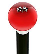 Royal Canes Checkered Racing Flags Red Round Knob Cane w/ Custom Wood Shaft & Collar