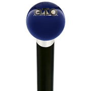Royal Canes GTO Car Emblem Dark Blue Round Knob Cane w/ Custom Wood Shaft & Collar