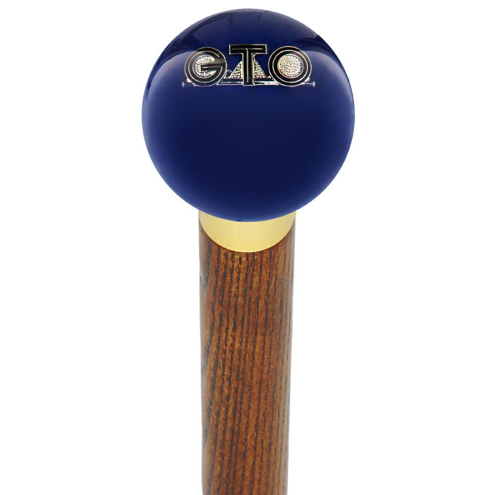 Royal Canes GTO Car Emblem Dark Blue Round Knob Cane w/ Custom Wood Shaft & Collar