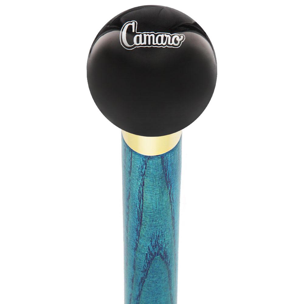 Royal Canes Licensed Camaro Emblem Black Round Knob Cane w/ Custom Color Ash Shaft & Collar
