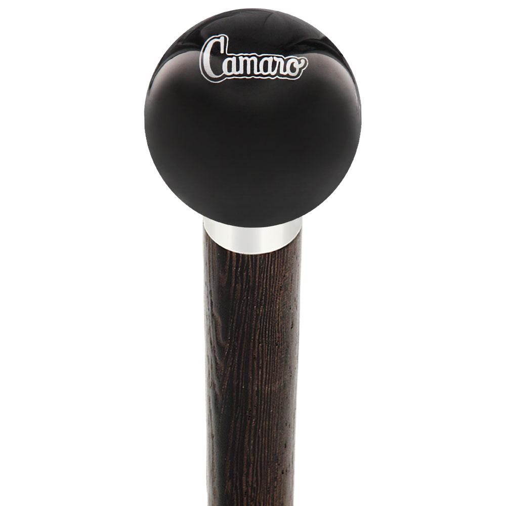 Royal Canes Licensed Camaro Emblem Black Round Knob Cane w/ Custom Wood Shaft & Collar