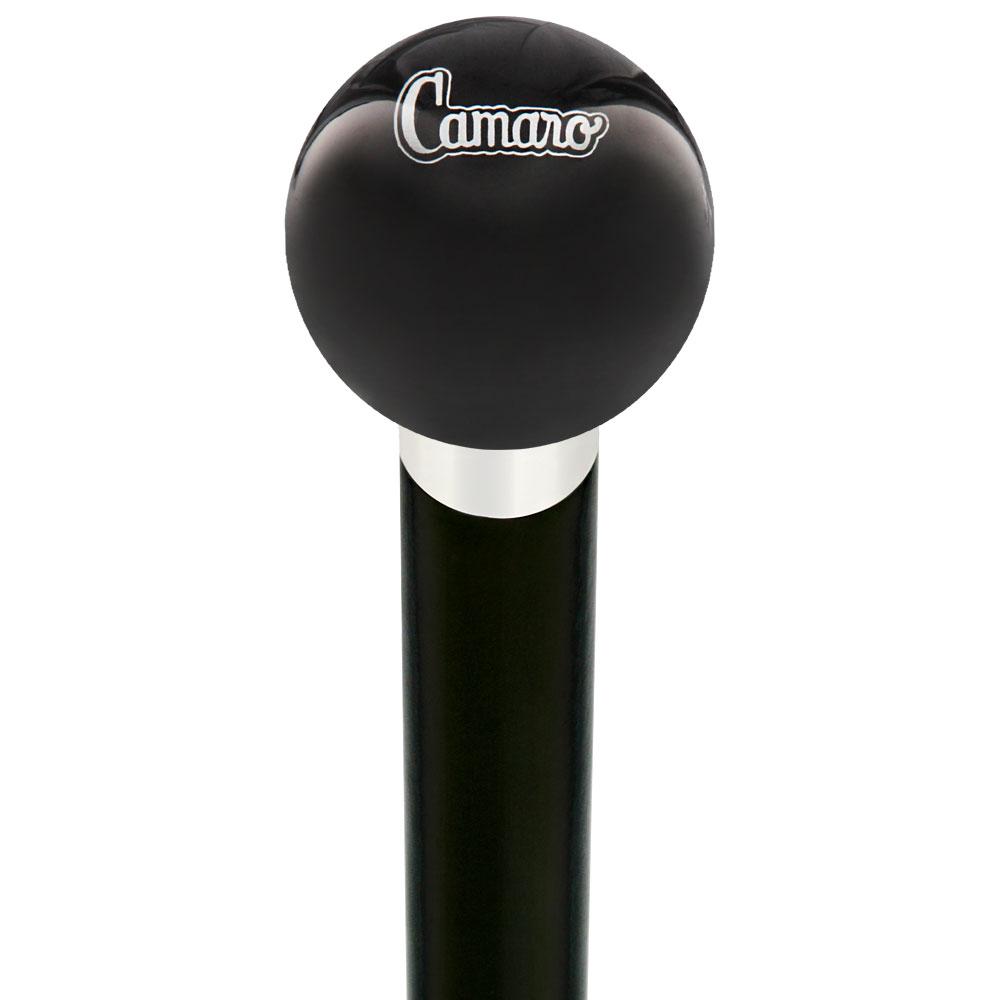 Royal Canes Licensed Camaro Emblem Black Round Knob Cane w/ Custom Wood Shaft & Collar