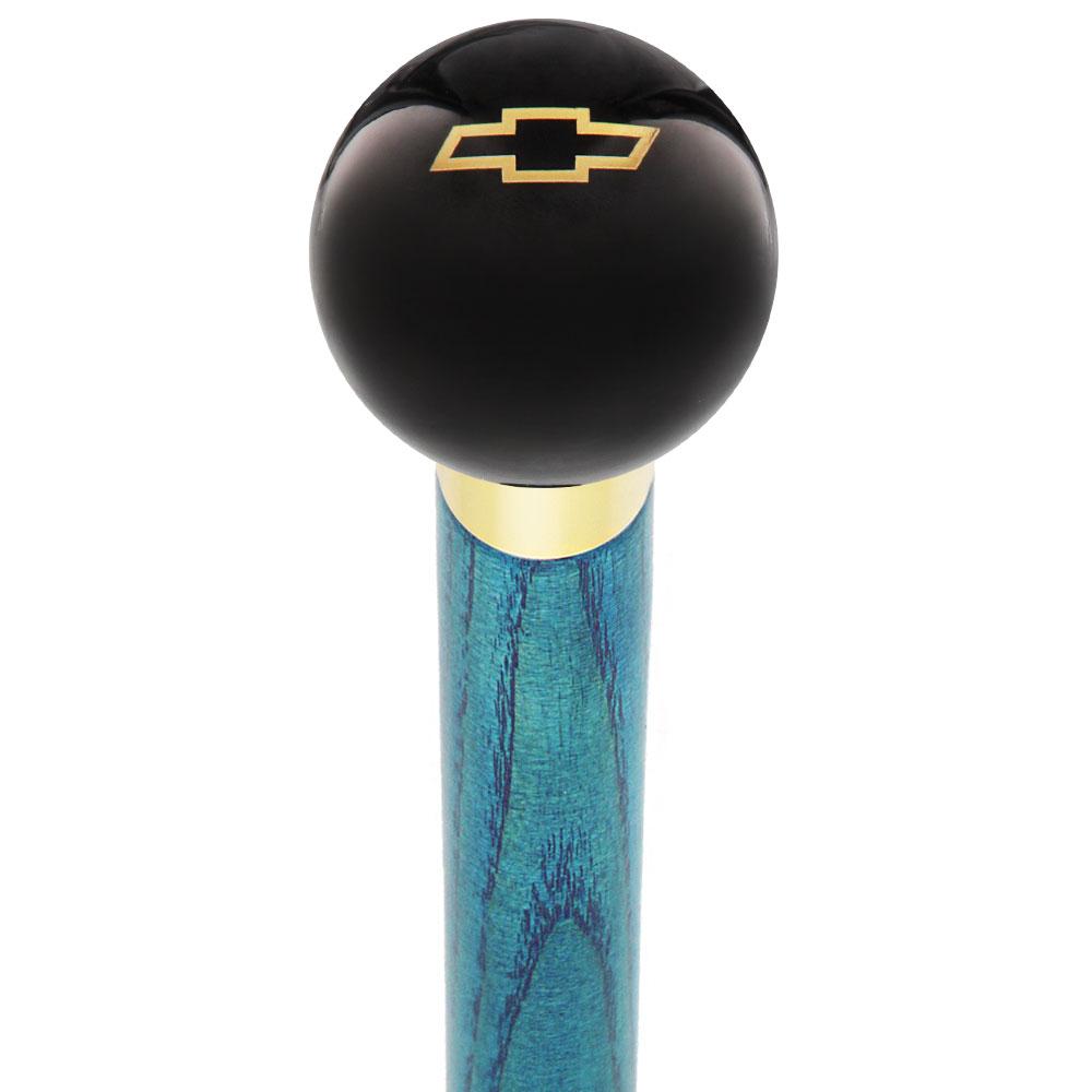 Royal Canes Licensed Chevy Classic Emblem Black Round Knob Cane w/ Custom Color Ash Shaft & Collar