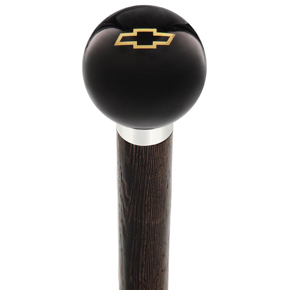 Royal Canes Licensed Chevy Classic Emblem Black Round Knob Cane w/ Custom Wood Shaft & Collar