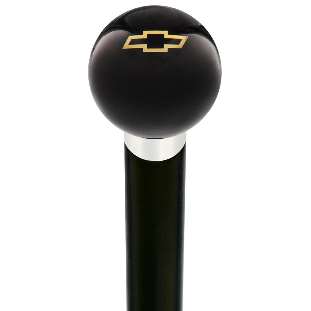 Royal Canes Licensed Chevy Classic Emblem Black Round Knob Cane w/ Custom Wood Shaft & Collar
