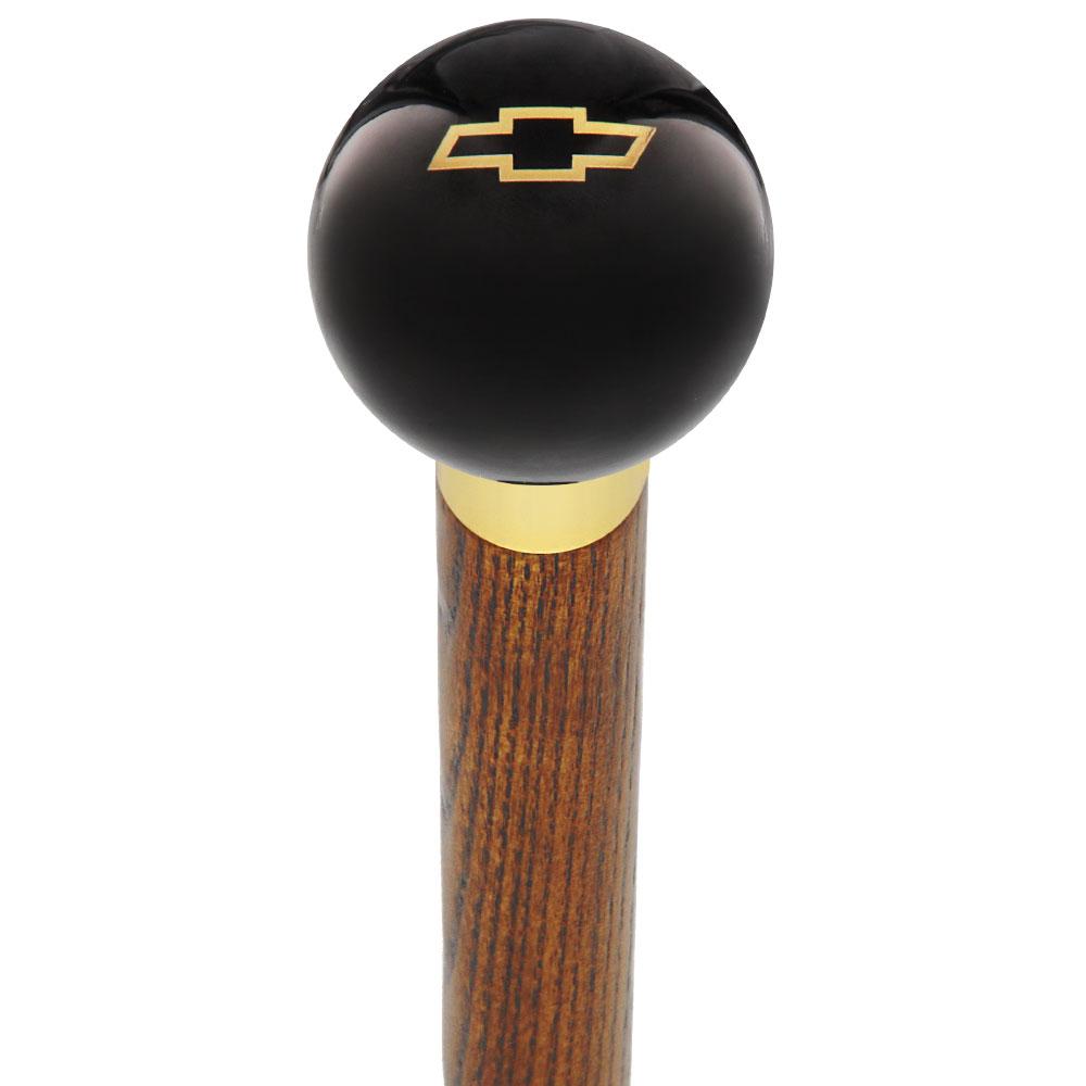 Royal Canes Licensed Chevy Classic Emblem Black Round Knob Cane w/ Custom Wood Shaft & Collar