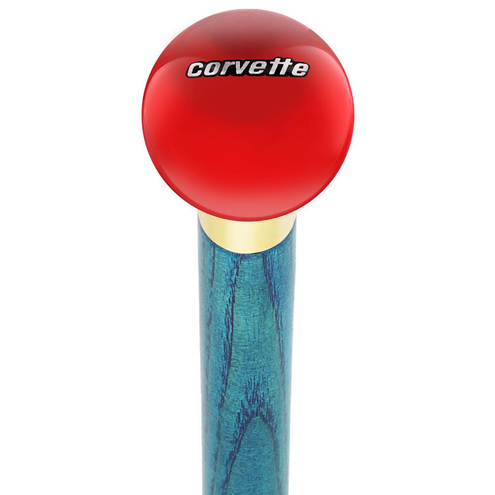 Royal Canes Licensed Corvette Emblem Red Round Knob Cane w/ Custom Color Ash Shaft & Collar