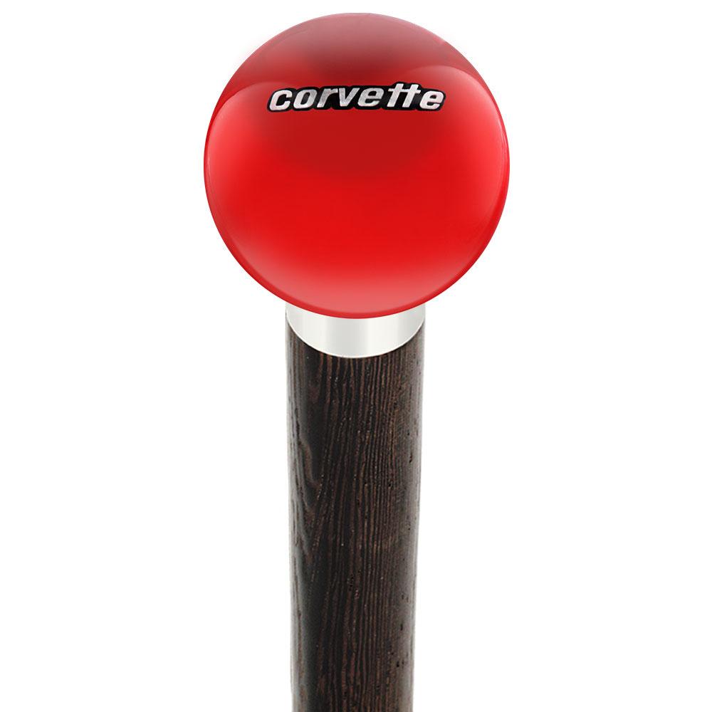 Royal Canes Licensed Corvette Emblem Red Round Knob Cane w/ Custom Wood Shaft & Collar