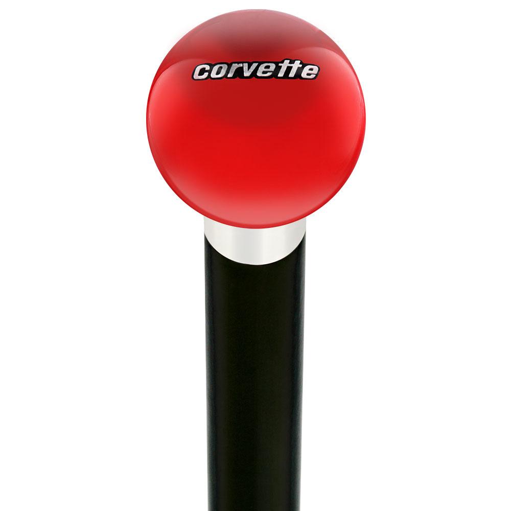 Royal Canes Licensed Corvette Emblem Red Round Knob Cane w/ Custom Wood Shaft & Collar