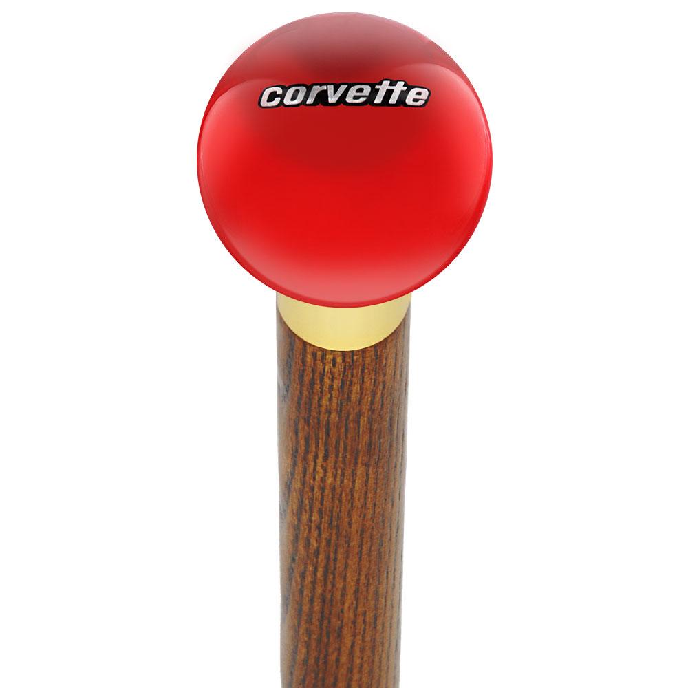 Royal Canes Licensed Corvette Emblem Red Round Knob Cane w/ Custom Wood Shaft & Collar
