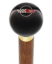 Royal Canes Licensed Corvette Side by Side Flags Emblem Black Round Knob Cane w/ Custom Color Ash Shaft & Collar
