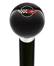 Royal Canes Licensed Corvette Side by Side Flags Emblem Black Round Knob Cane w/ Custom Wood Shaft & Collar