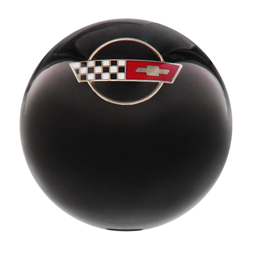Royal Canes Licensed Corvette Side by Side Flags Emblem Black Round Knob Cane w/ Custom Wood Shaft & Collar