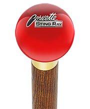 Royal Canes Licensed Corvette Sting Ray Vintage Emblem Red Round Knob Cane w/ Custom Color Ash Shaft & Collar