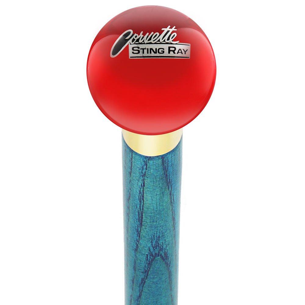 Royal Canes Licensed Corvette Sting Ray Vintage Emblem Red Round Knob Cane w/ Custom Color Ash Shaft & Collar