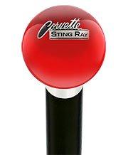 Royal Canes Licensed Corvette Sting Ray Vintage Emblem Red Round Knob Cane w/ Custom Wood Shaft & Collar