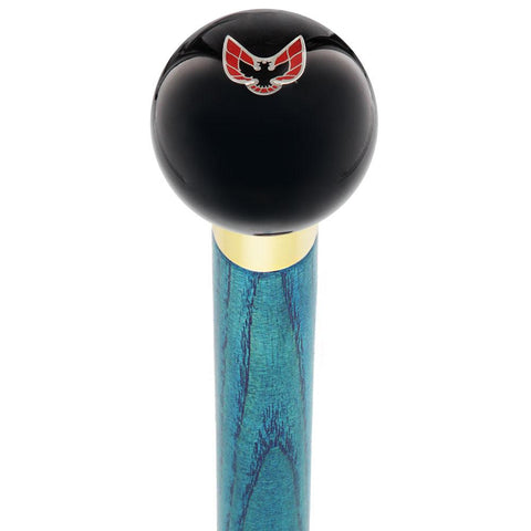 Royal Canes Licensed Firebird Emblem Black Round Knob Cane w/ Custom Color Ash Shaft & Collar