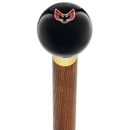Royal Canes Licensed Firebird Emblem Black Round Knob Cane w/ Custom Color Ash Shaft & Collar