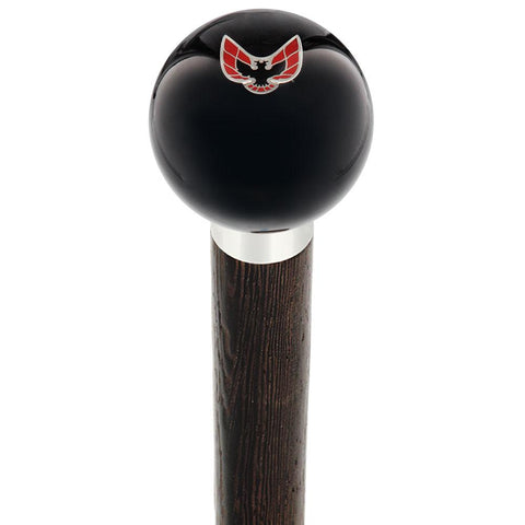 Royal Canes Licensed Firebird Emblem Black Round Knob Cane w/ Custom Wood Shaft & Collar