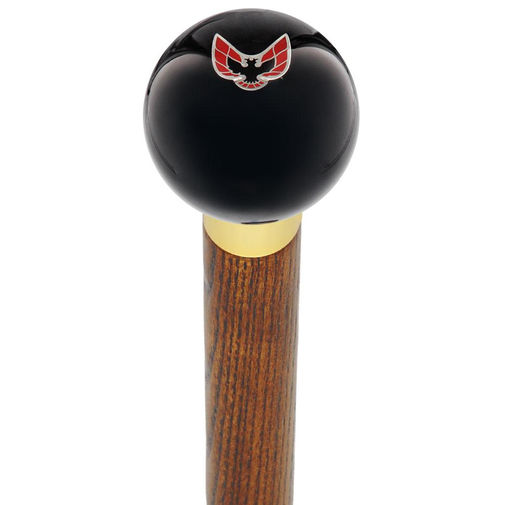 Royal Canes Licensed Firebird Emblem Black Round Knob Cane w/ Custom Wood Shaft & Collar