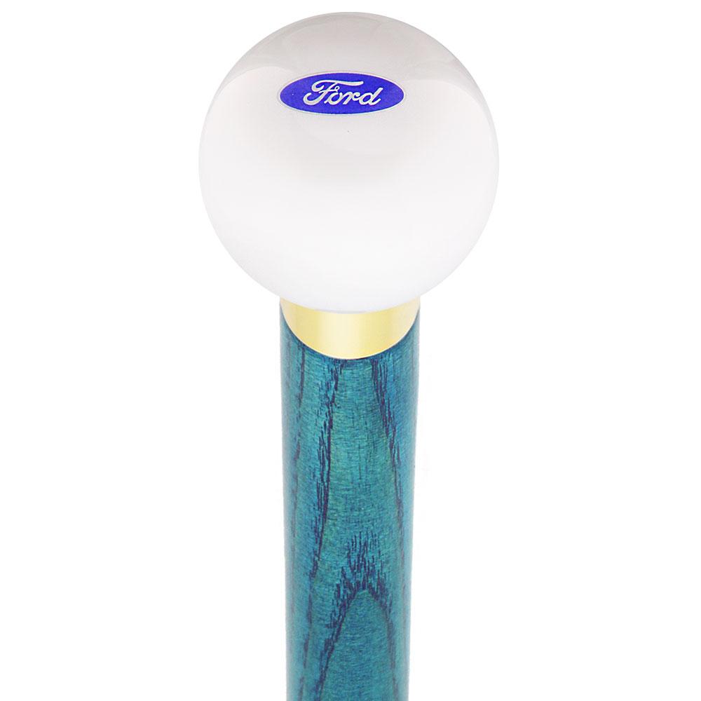 Royal Canes Licensed Ford Emblem White Round Knob Cane w/ Custom Color Ash Shaft & Collar