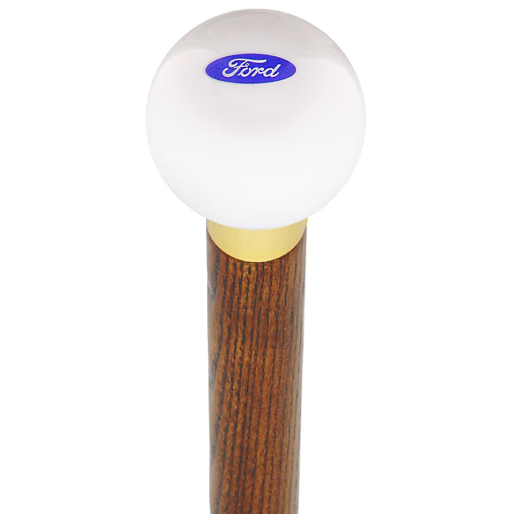 Royal Canes Licensed Ford Emblem White Round Knob Cane w/ Custom Color Ash Shaft & Collar