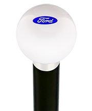 Royal Canes Licensed Ford Emblem White Round Knob Cane w/ Custom Wood Shaft & Collar