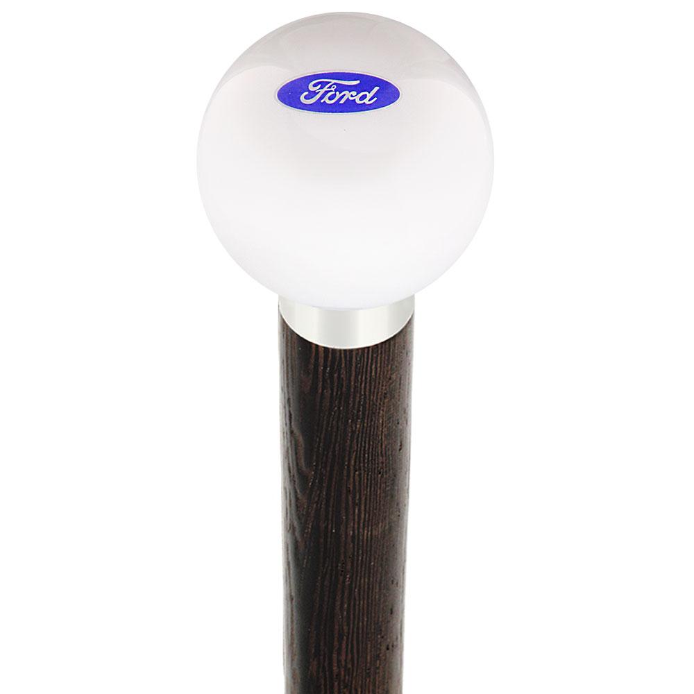 Royal Canes Licensed Ford Emblem White Round Knob Cane w/ Custom Wood Shaft & Collar