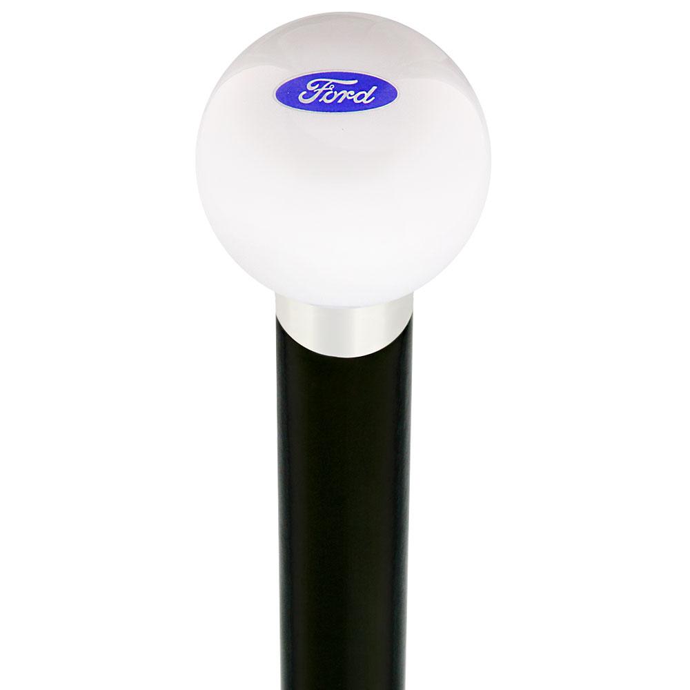 Royal Canes Licensed Ford Emblem White Round Knob Cane w/ Custom Wood Shaft & Collar