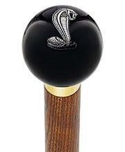 Royal Canes Licensed Mustang Cobra Emblem Black Round Knob Cane w/ Custom Color Ash Shaft & Collar
