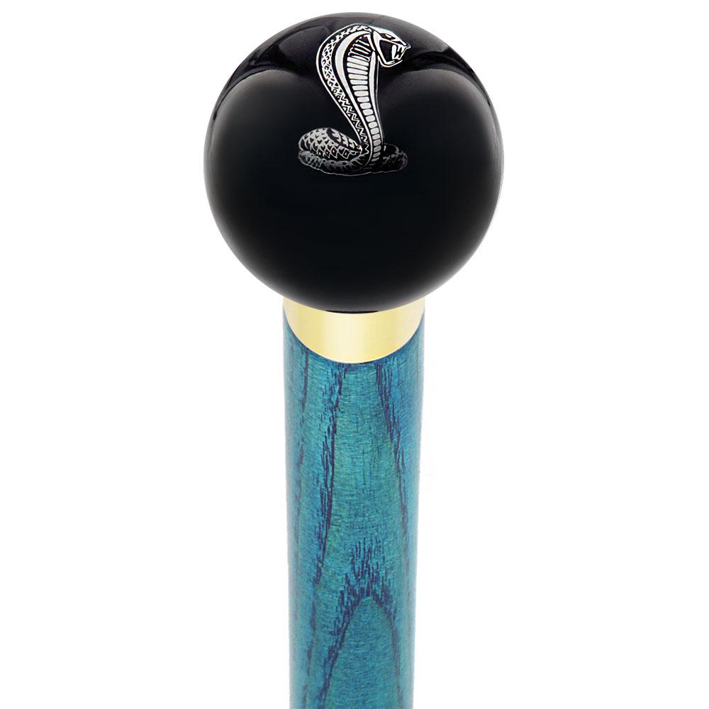 Royal Canes Licensed Mustang Cobra Emblem Black Round Knob Cane w/ Custom Color Ash Shaft & Collar