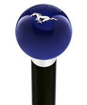 Royal Canes Licensed Mustang Horse Emblem Dark Blue Round Knob Cane w/ Custom Wood Shaft & Collar