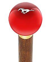 Royal Canes Licensed Mustang Horse Emblem Red Round Knob Cane w/ Custom Color Ash Shaft & Collar