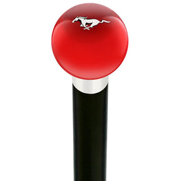Royal Canes Licensed Mustang Horse Emblem Red Round Knob Cane w/ Custom Wood Shaft & Collar