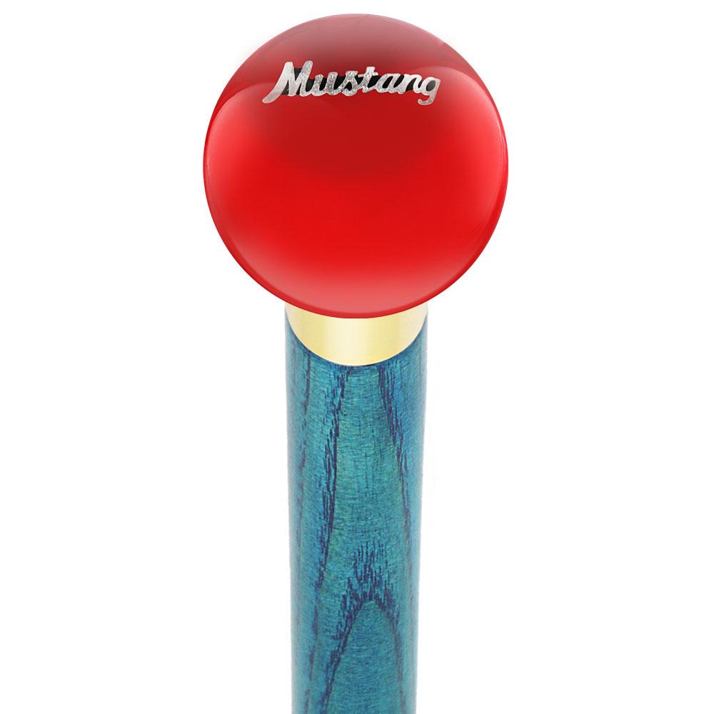Royal Canes Licensed Mustang Vintage Emblem Red Round Knob Cane w/ Custom Color Ash Shaft & Collar
