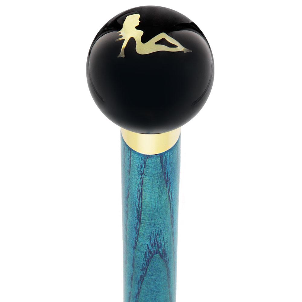 Royal Canes Mudflag Trucker Girl Black Round Knob Cane w/ Custom Color Ash Shaft & Collar