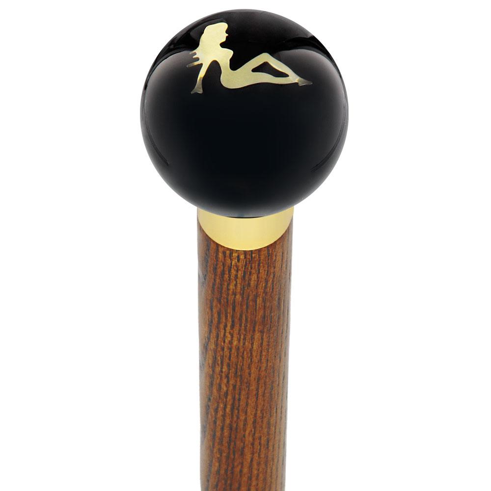 Royal Canes Mudflag Trucker Girl Black Round Knob Cane w/ Custom Color Ash Shaft & Collar