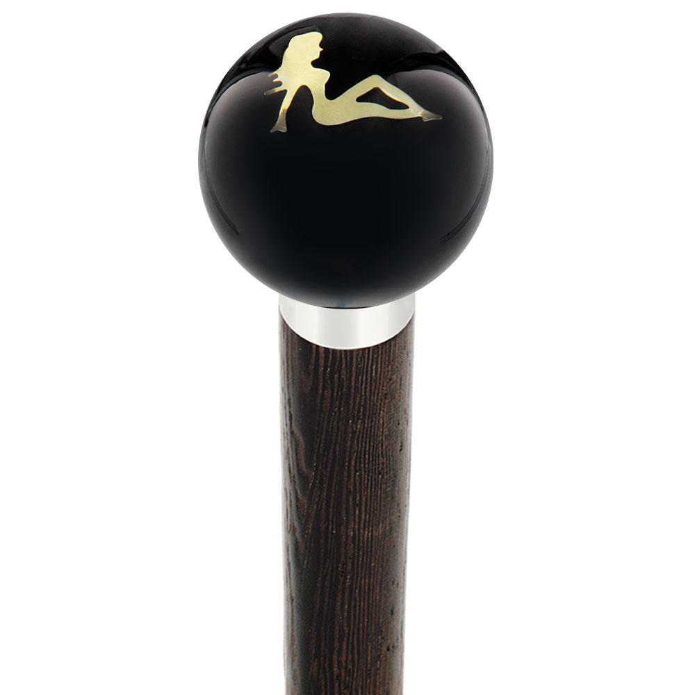 Royal Canes Mudflag Trucker Girl Black Round Knob Cane w/ Custom Wood Shaft & Collar