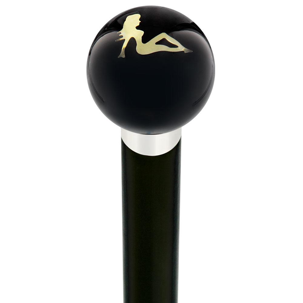 Royal Canes Mudflag Trucker Girl Black Round Knob Cane w/ Custom Wood Shaft & Collar