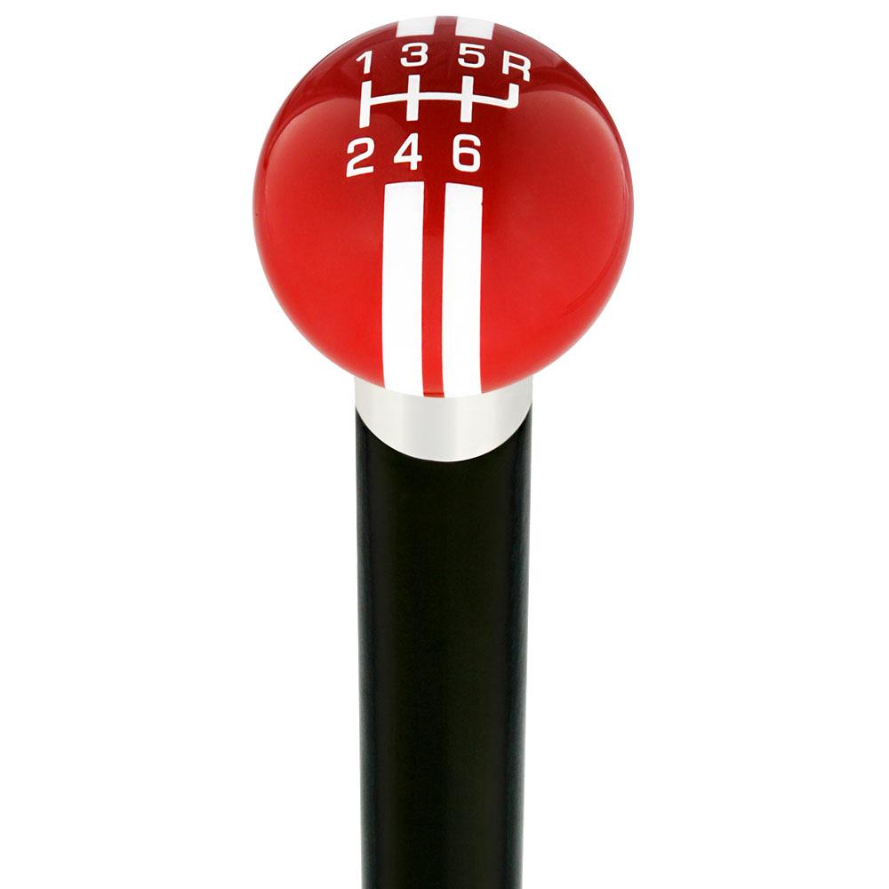Royal Canes Red & White Rally Shift Round Knob Cane w/ Custom Wood Shaft & Collar