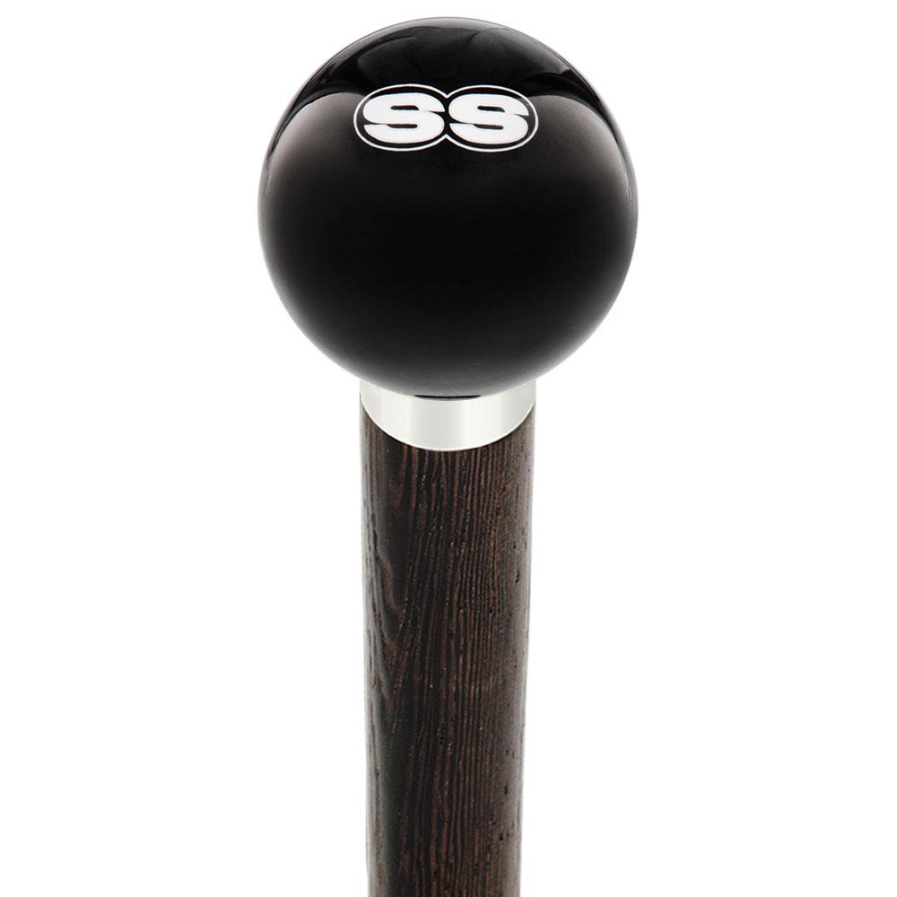 Royal Canes SS Car Emblem Black Round Knob Cane w/ Custom Wood Shaft & Collar