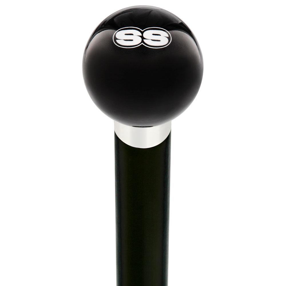 Royal Canes SS Car Emblem Black Round Knob Cane w/ Custom Wood Shaft & Collar