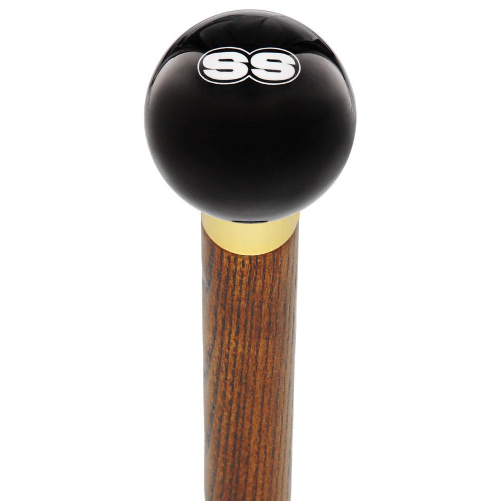 Royal Canes SS Car Emblem Black Round Knob Cane w/ Custom Wood Shaft & Collar