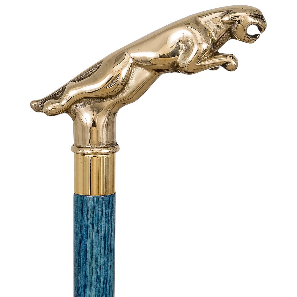 Royal Canes Brass Jaguar Handle Walking Cane w/ Custom Color Stained Ash Shaft & Collar