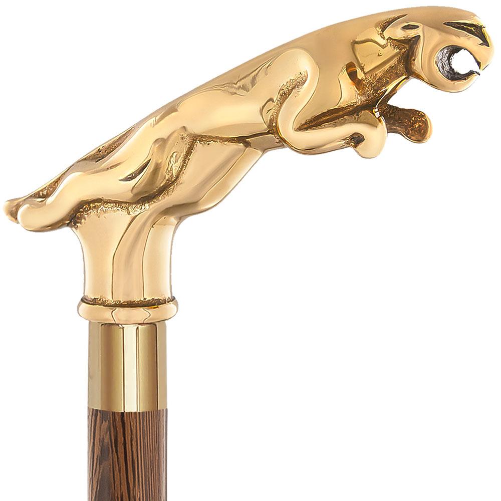 Royal Canes Brass Jaguar Handle Walking Cane w/ Custom Shaft and Collar