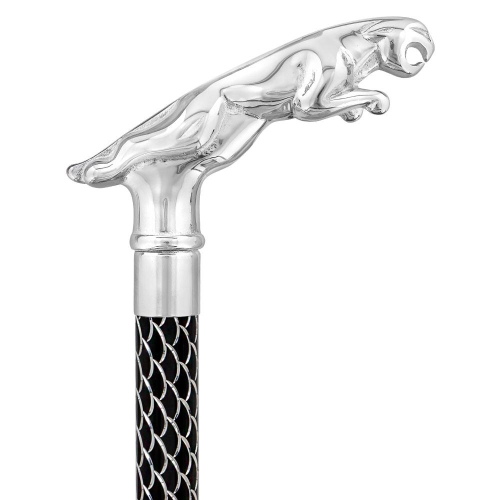 Royal Canes Chrome Jaguar Handle Walking Cane w/ Custom Laser Etched Shaft